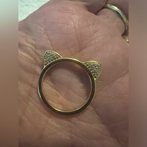 NWOT 14K Yellow Gold over .925 Sterling Kitty Ears  Gold CZ Stacker Ring